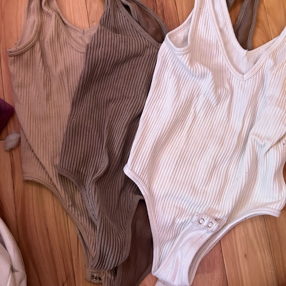 Ribbed Tan and Cream Bodysuits